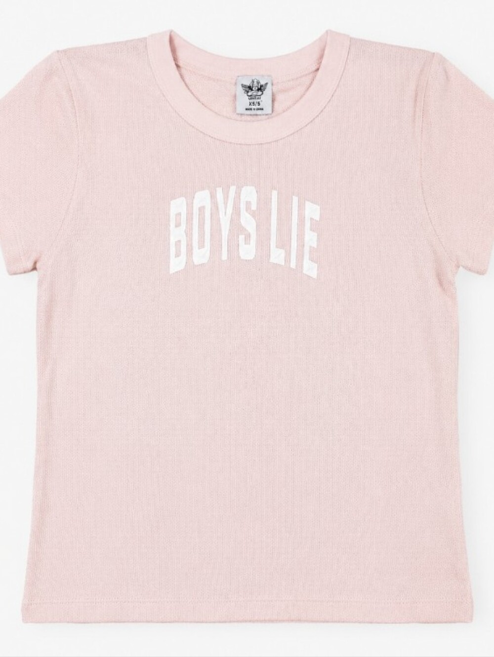 Boys Lie Pinky Promise Baby Tee Pink White Logo Graphic Fitted T-Shirt Women’s